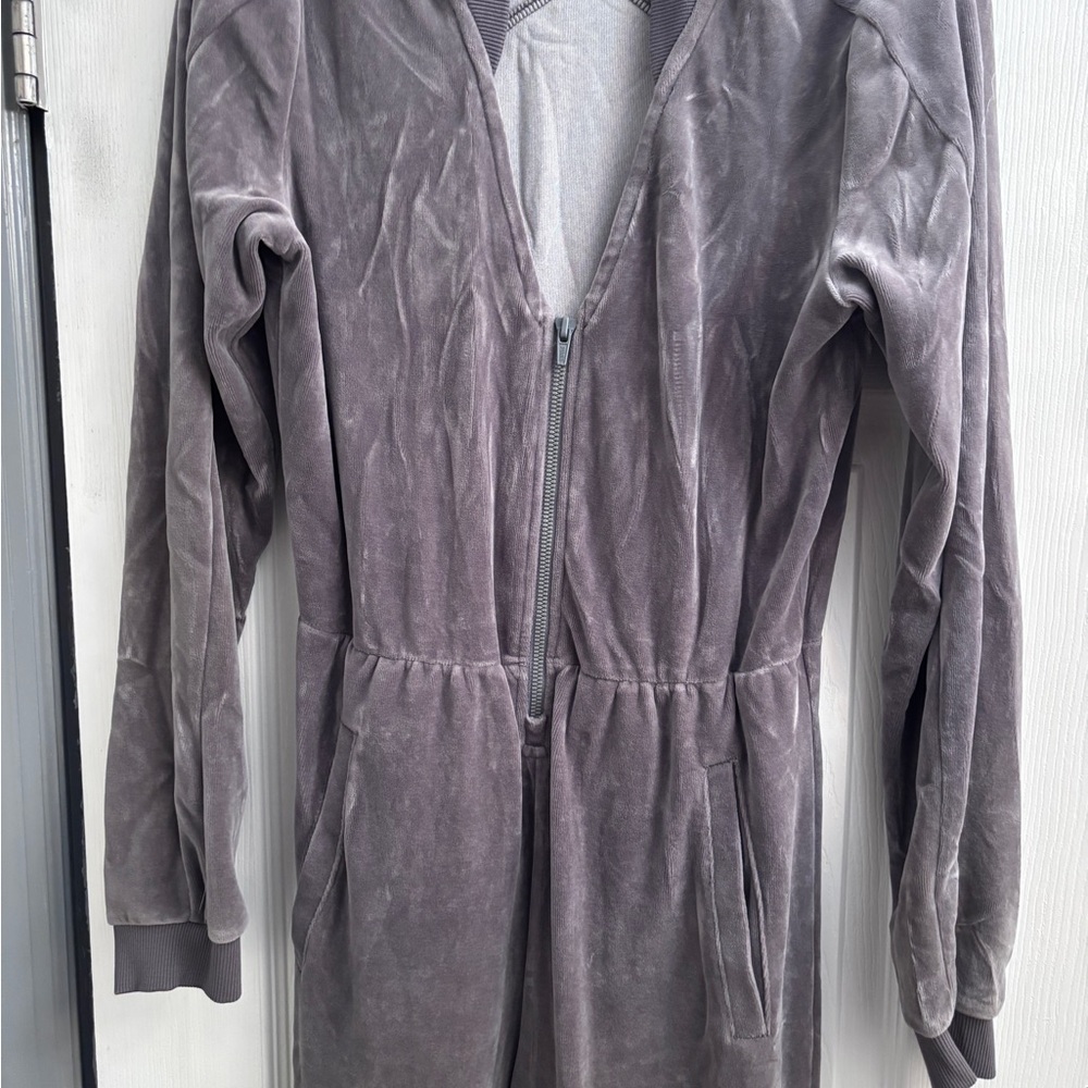 Gray Zip-Up Velour Jumpsuit
